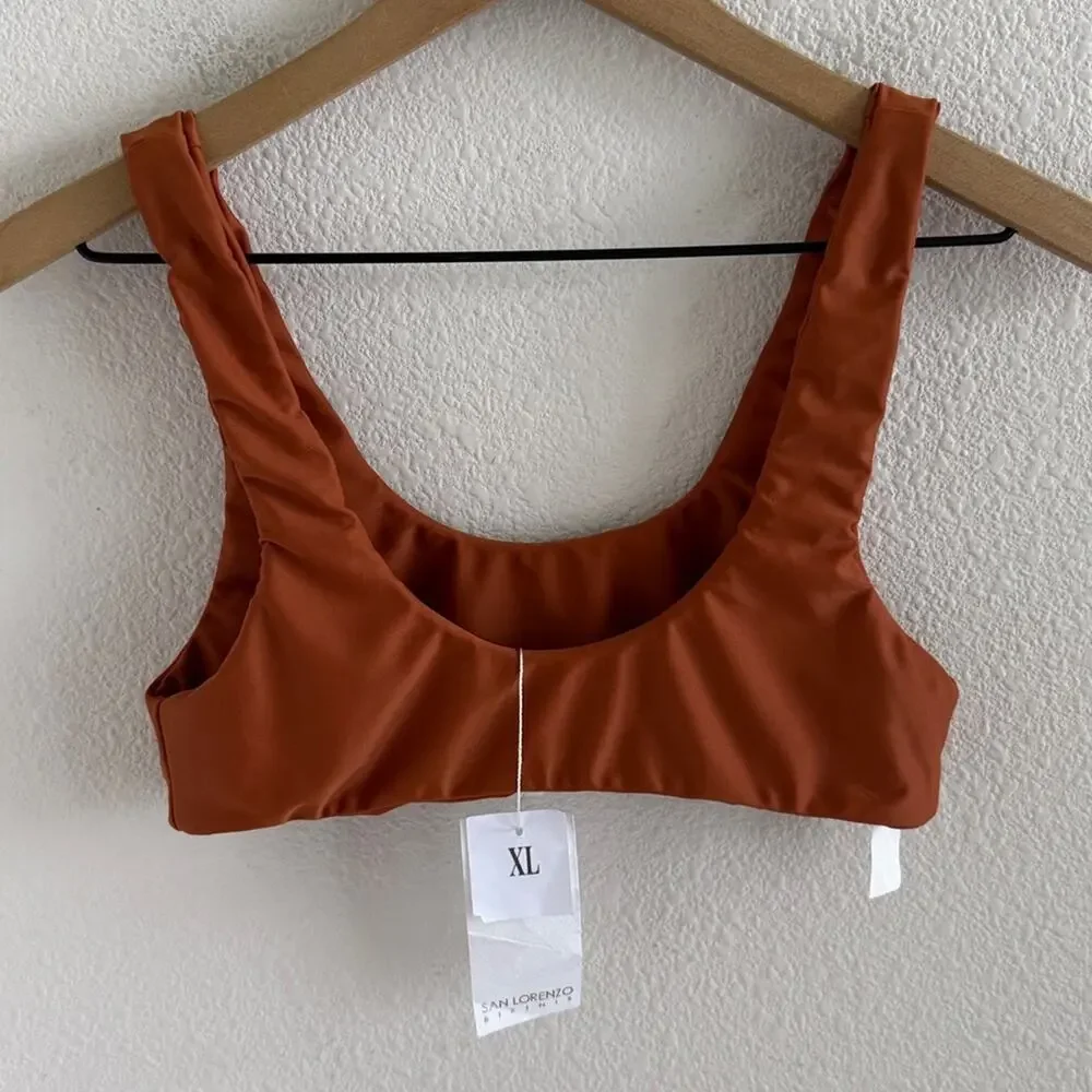 NWT San Lorenzo Golden Brown Neutral Swim Top Bikini XL